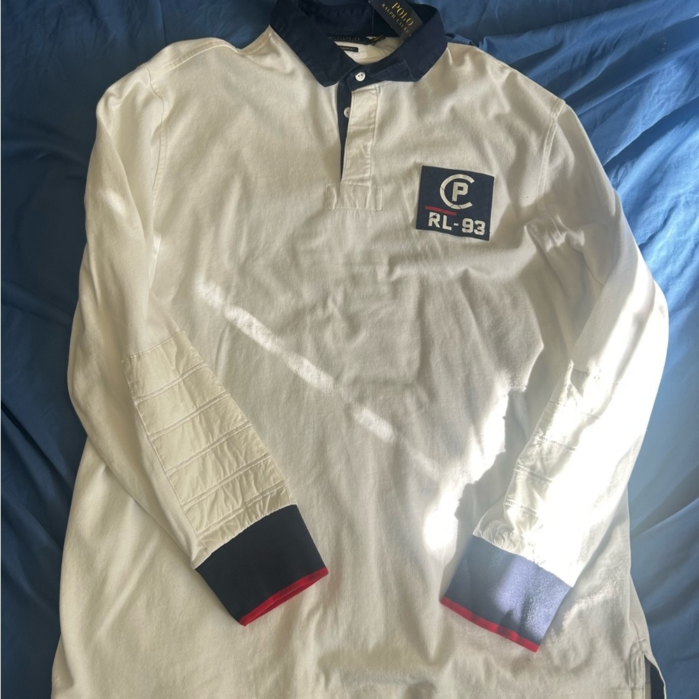 Ralph Lauren White and Blue Casual Button Down Shirt